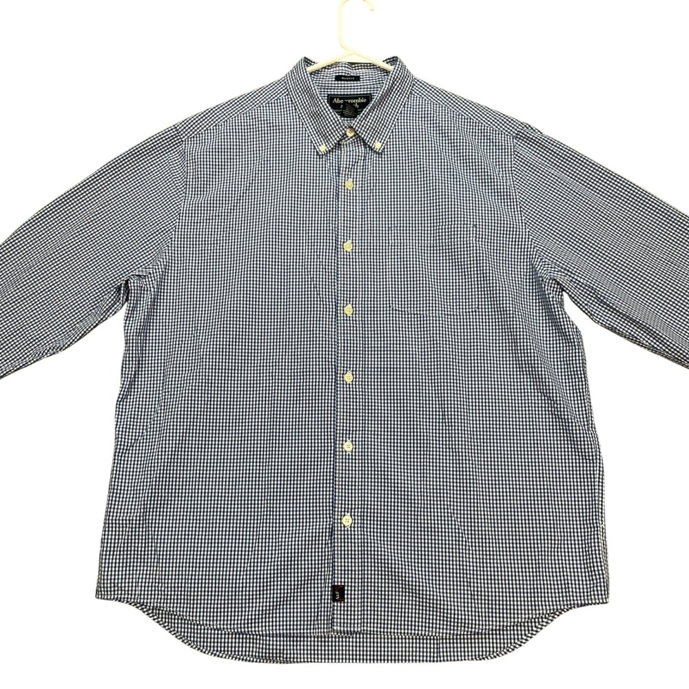 Abercrombie Fitch Mens XL Muscle Fit Blue Gingham Button‎ Down Shirt Long Sleeve